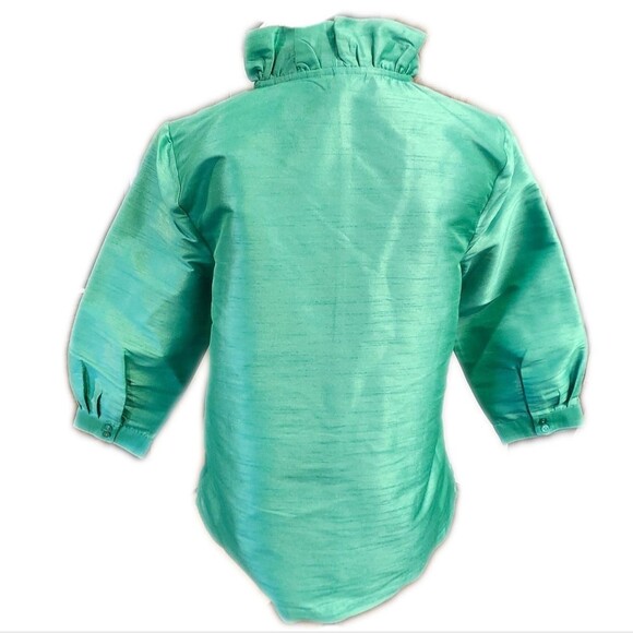 5/$55 Crown & Ivy NWT Holiday Blouse In Lamar Green, High Neck, S - Picture 3 of 8